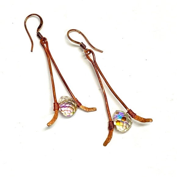 HANDMADE Faceted Austrian Crystal Hand Wrapped Pure Copper Dangle Earrings, Gift - Picture 9 of 10